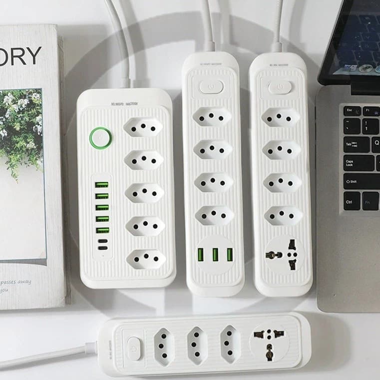 Filtro de Linha com USB-C Bivolt 110V/220V 2500W Extensão com Cabo 2m