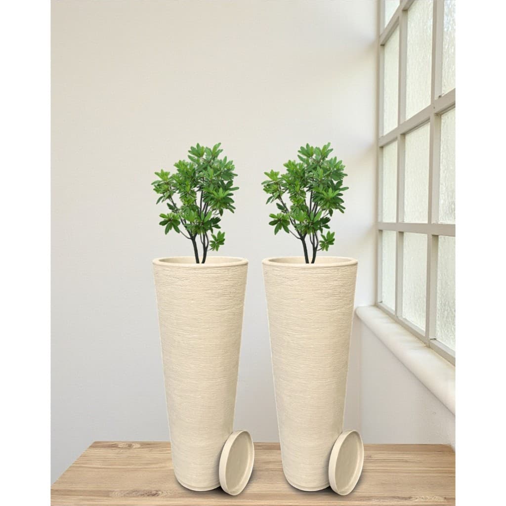 Kit 2 Vasos Coluna Ibiza Escovada 59cm Planta Flor Jardim Varanda Moderno Elegante Polietileno