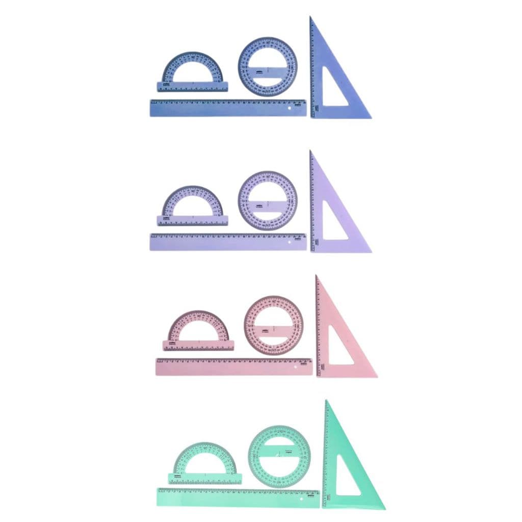 Kit 2° Grau Régua 30cm + Esquadro 60º + Transferidor 180º e 360º New Line Tons Pastel Maxcril