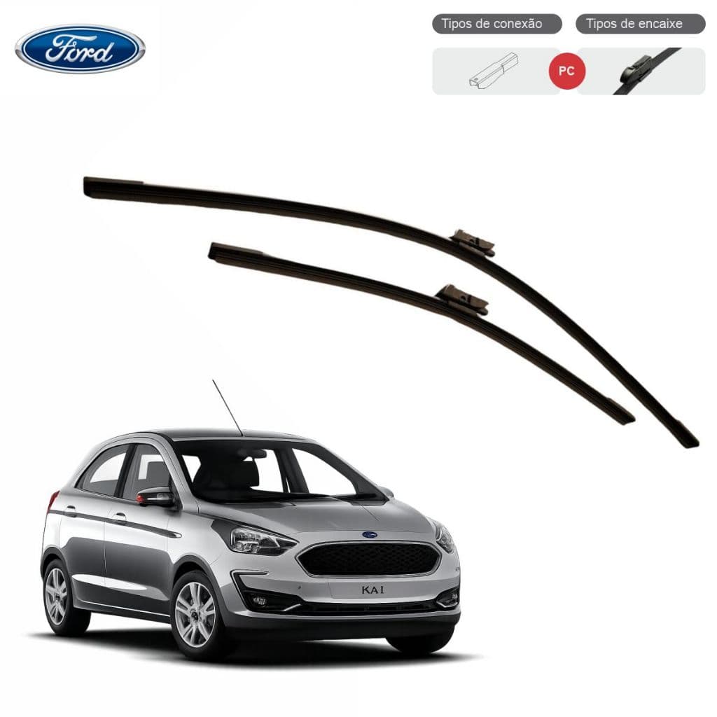 Kit 3 Palhetas Limpador Parabrisa Dianteiro + Traseiro Ford Ka 2014-2022  Borracha Silicone Alta Durabilidade