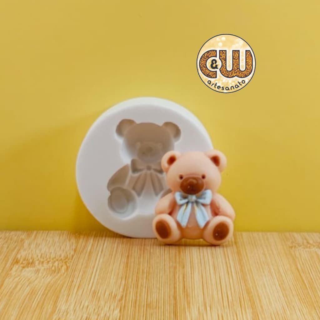 Molde de Silicone Urso com Laço Menino Batizado