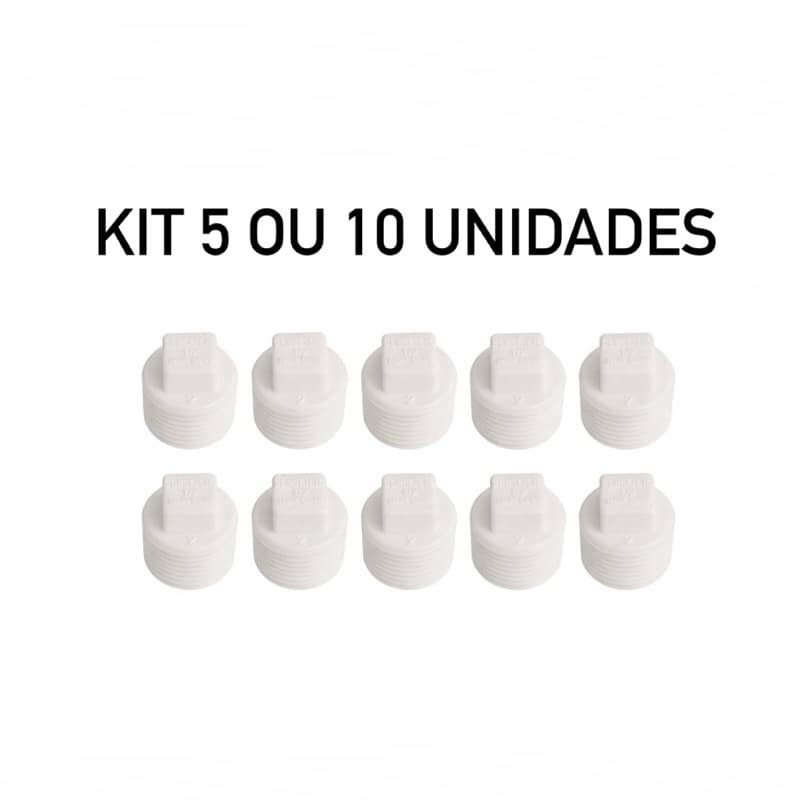 Kit 5 ou 10 Plug Rosca 1/2 (20MM) ou 3/4(25MM) Roscável Rosqueável Tampa Tampão Cap Plástico PVC Branco Obra Pedreiro