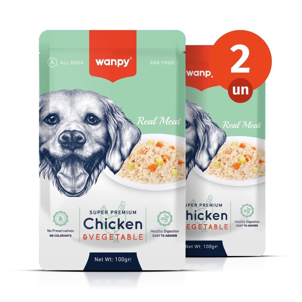 Kit 2 Truly Wanpy Petisco Sachê para Cães Sabor Frango e Vegetais 100g