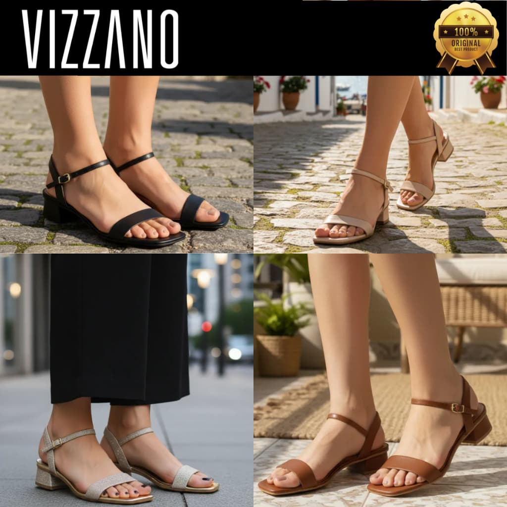 Sandália Feminina Vizzano Salto Casual Bloco Grosso Baixo Fivela 6454111 Original