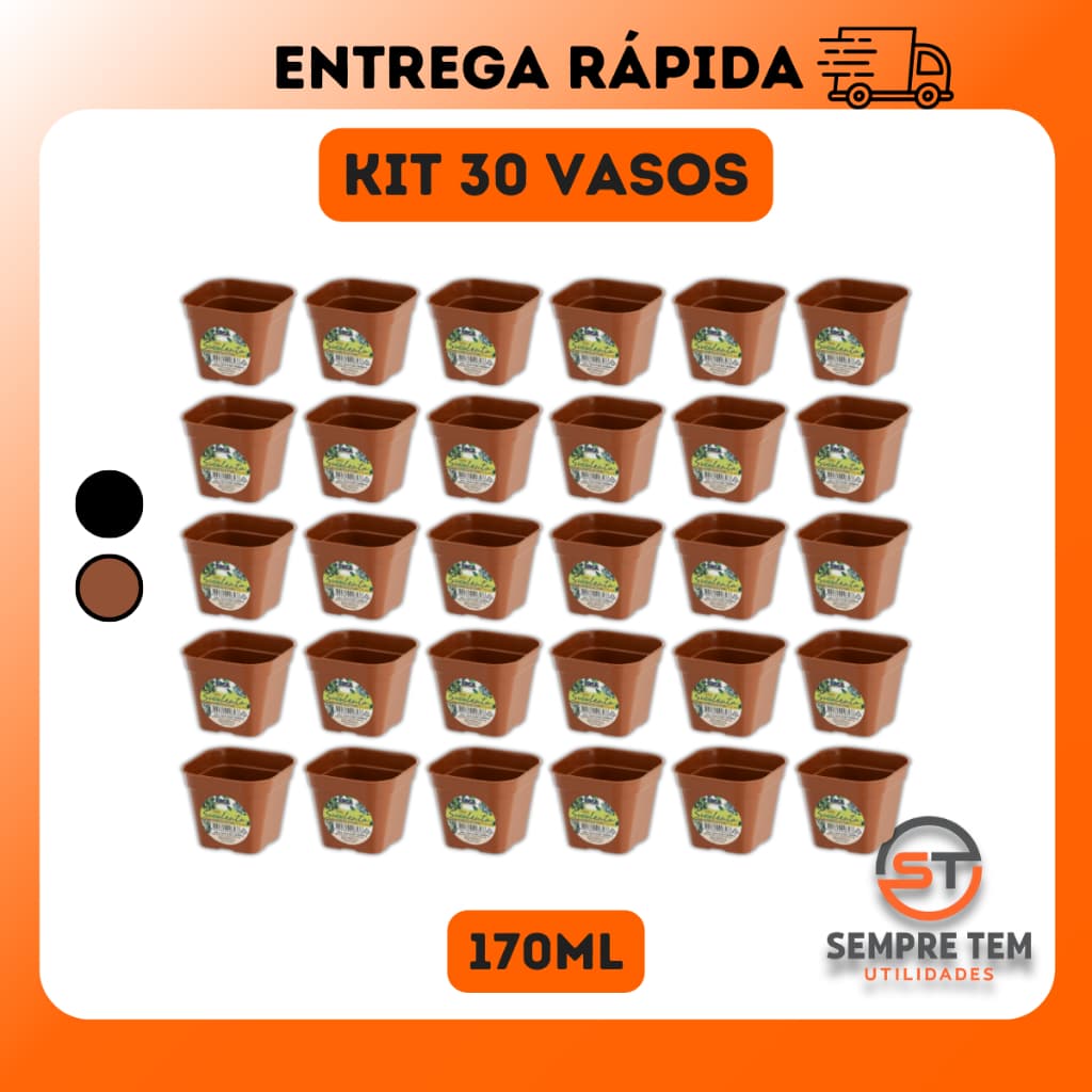 Kit 30 Vasos 170ml Quadrado Plastico Ercaplast Jardim Suculenta Flores Resistente Decorativo Casa