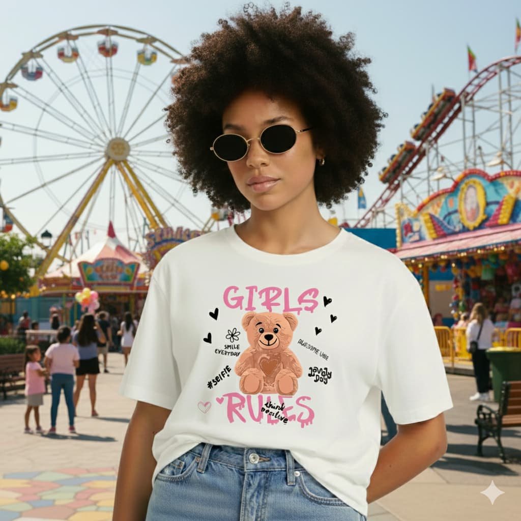 Camiseta T Shirt 100% Algodão Blogueira Estampa Ursinho Cores Envio Imediato
