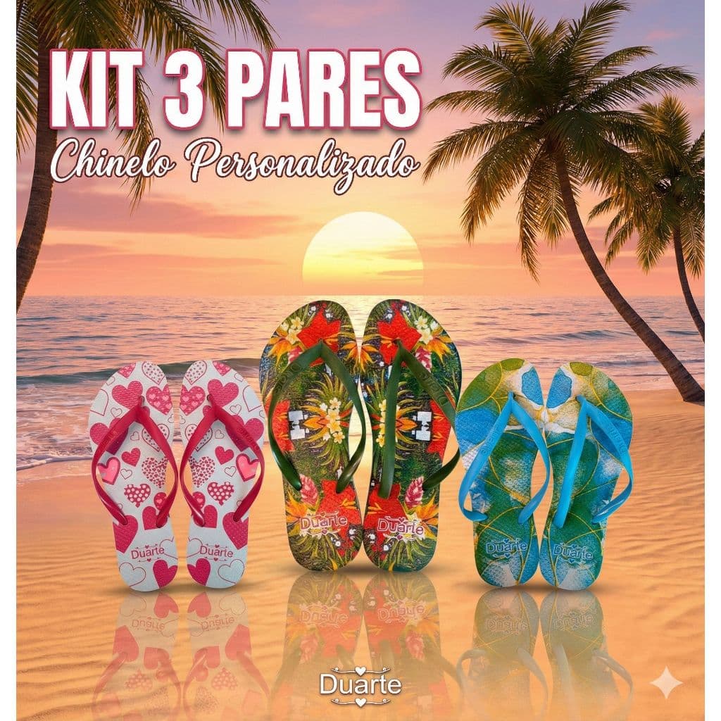Kit 3 Pares de Chinelo Feminino Adulto Slim Estampas Verao Leve Confortavel PROMOCAO
