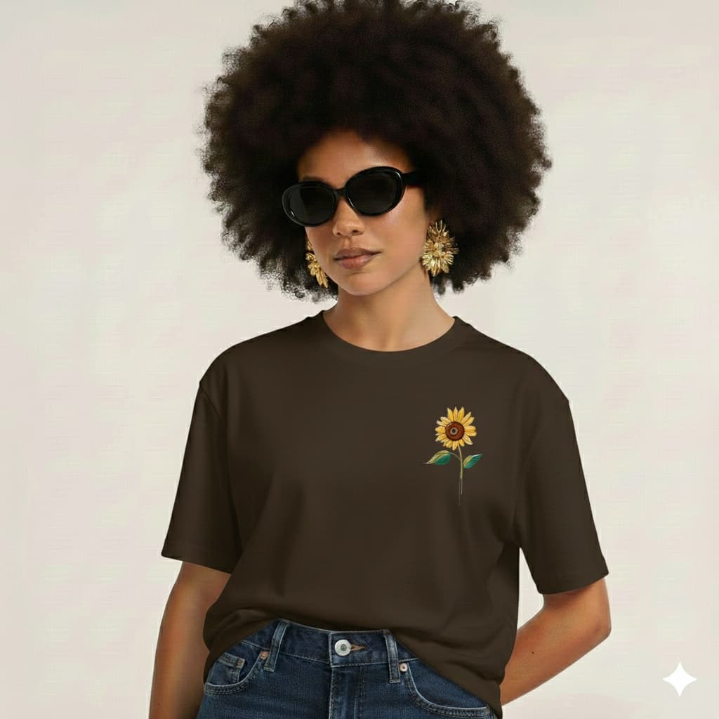 Camiseta T Shirt Feminina 100% Algodão Estampa Girassol Delicada Envio Imediato