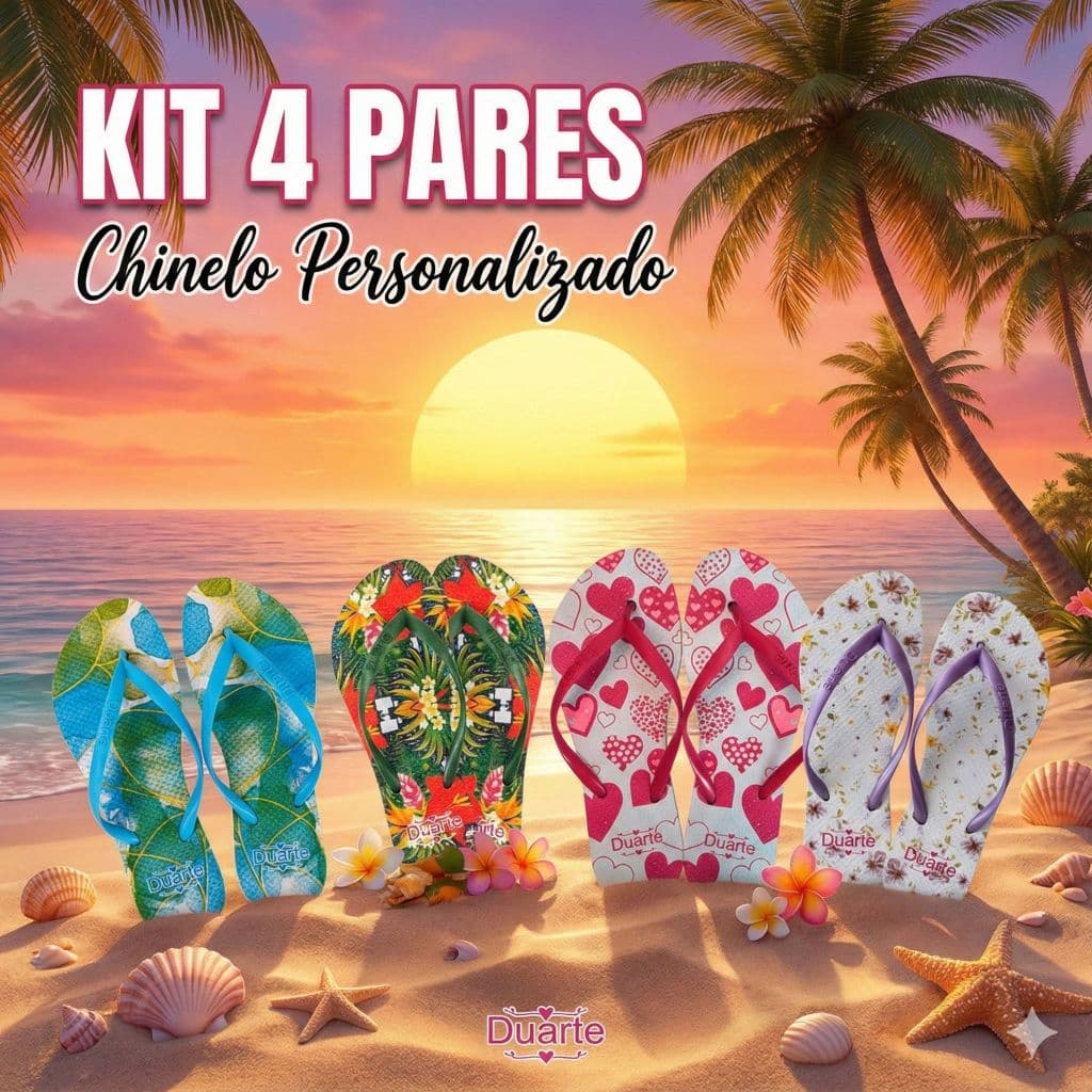Kit 4 Pares de Chinelo Feminino Adulto Estampas Lancamento Verao 2026