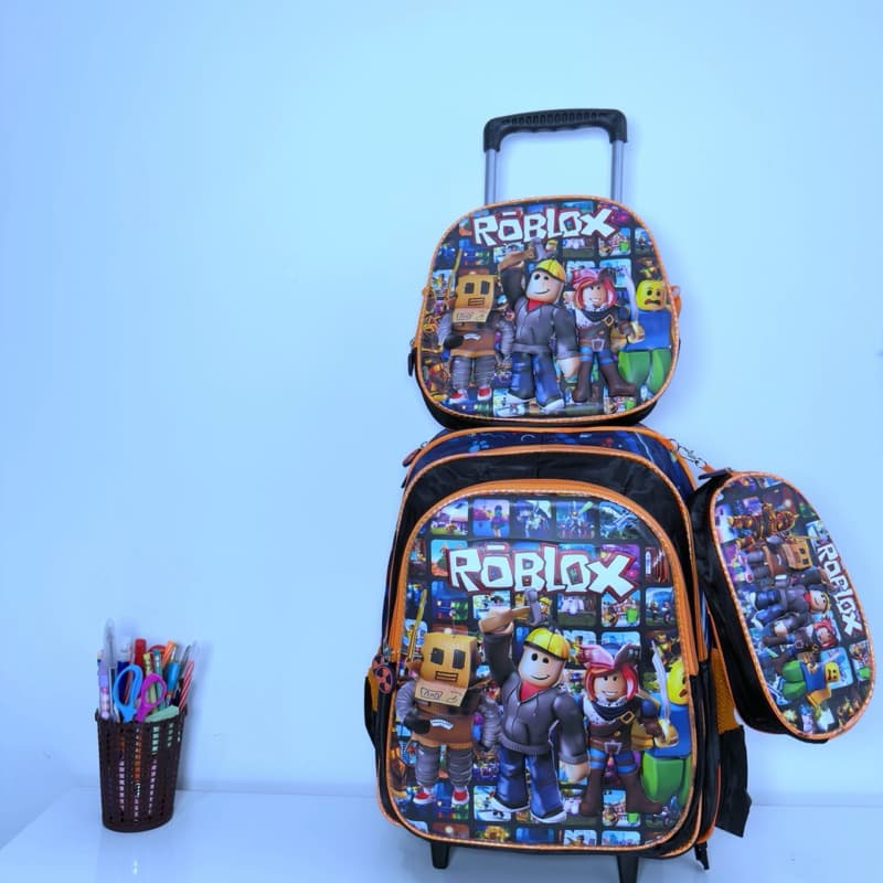 Kit Mochila Escolar Infantil Menino 3D ROBLOX de Rodinhas - Impermeável Resistente Qualidade Premium