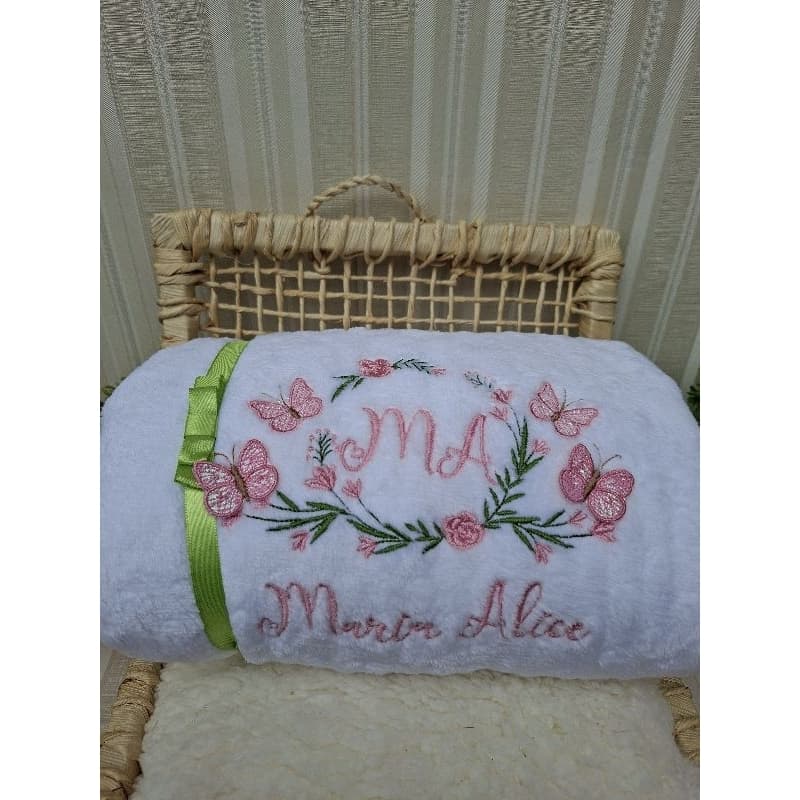 Manta Cobertor do bebê  personalizada bordada quentinha e fofa 80x95cm Nome Menina e menino maternidade