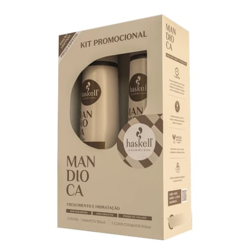 Kit Haskell Mandioca Shampoo 500ml + Condicionador 500ml - Hidratação Profunda, Fortalecimento, Brilho Intenso