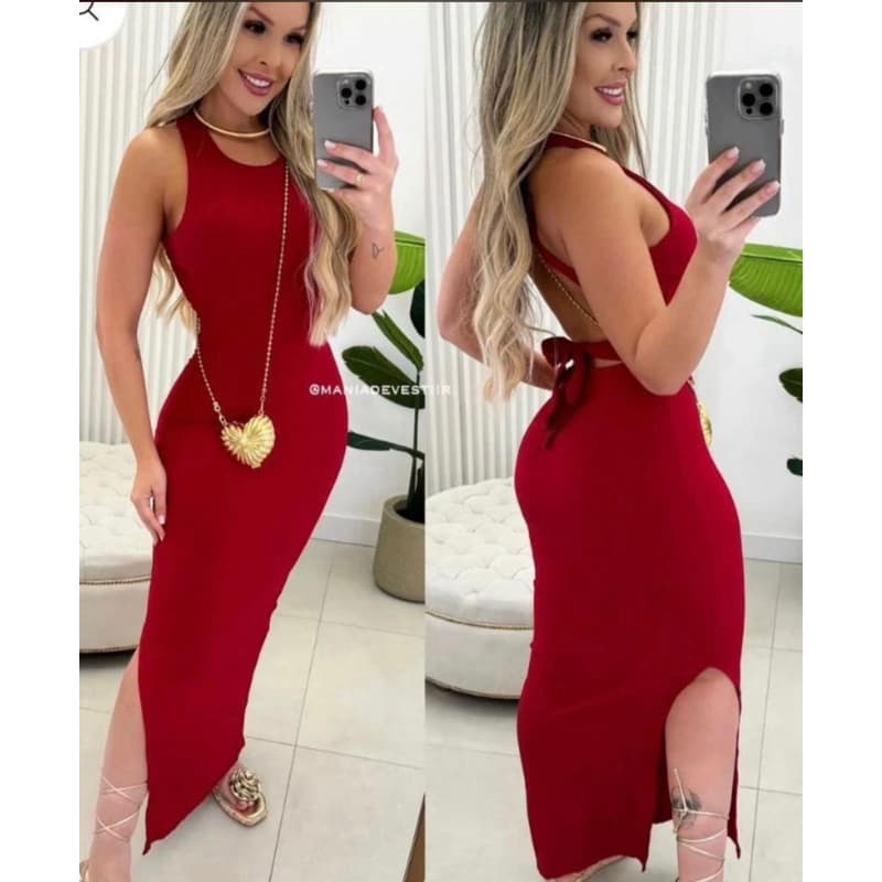 Vestido Canelado Laço nas Costas Trançado Estiloso