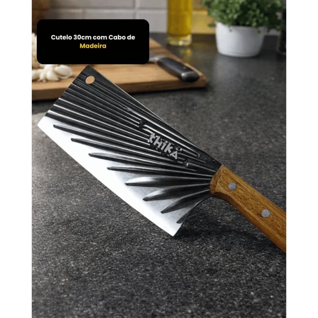 Cutelo 30 cm com Cabo de Madeira - Faca Carne Churrasco Durável Forte