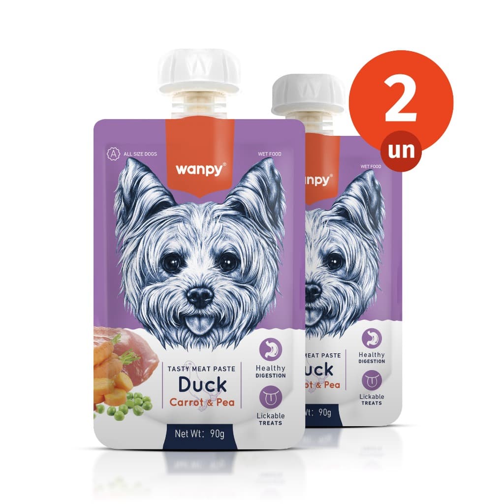 Kit 2 Truly Wanpy Petisco Creamy Sachê para Cães Sabor Pato, Cenoura e Ervilha 90g