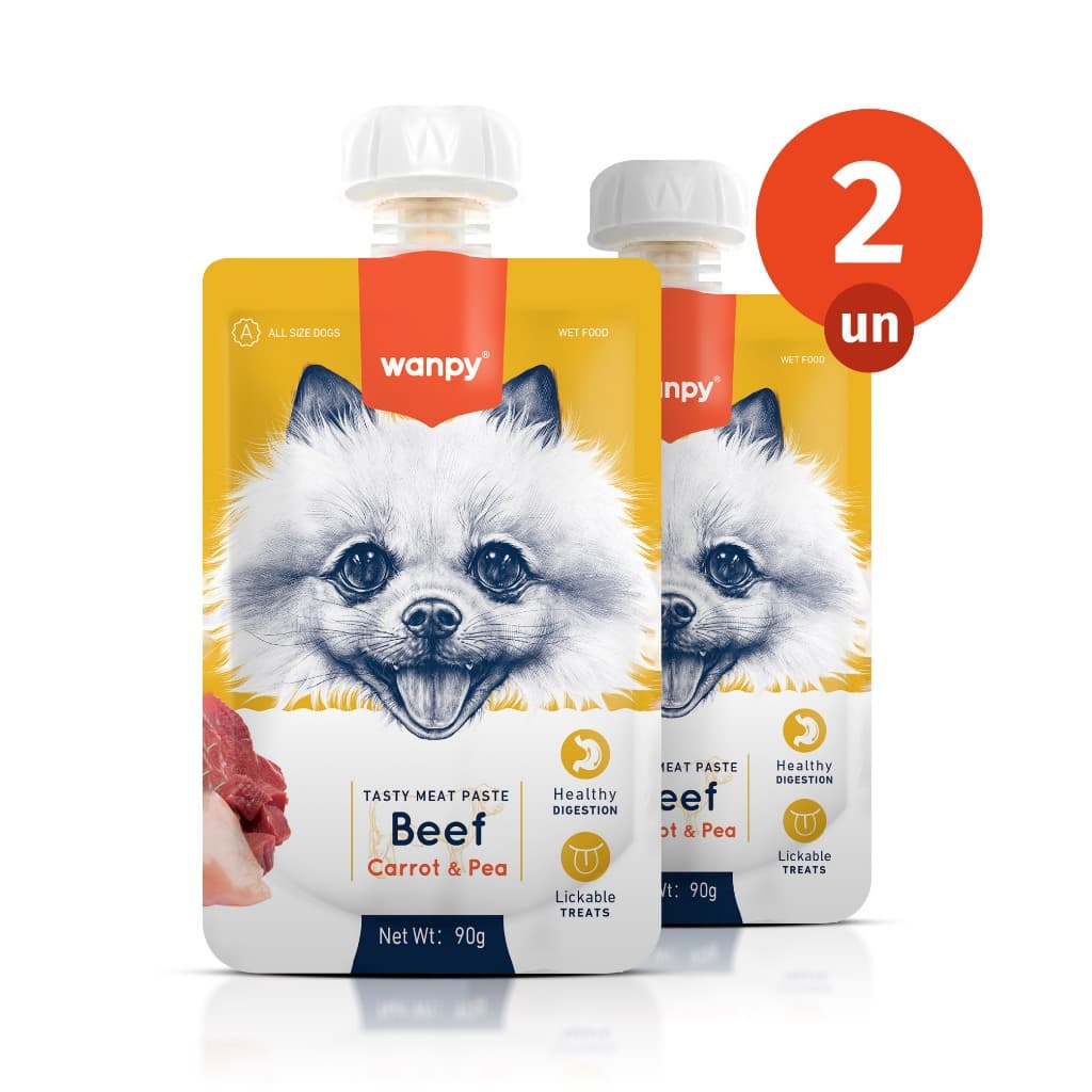 Kit 2 Truly Wanpy Petisco Creamy Sachê para Cães Sabor Carne e Cenoura 90g