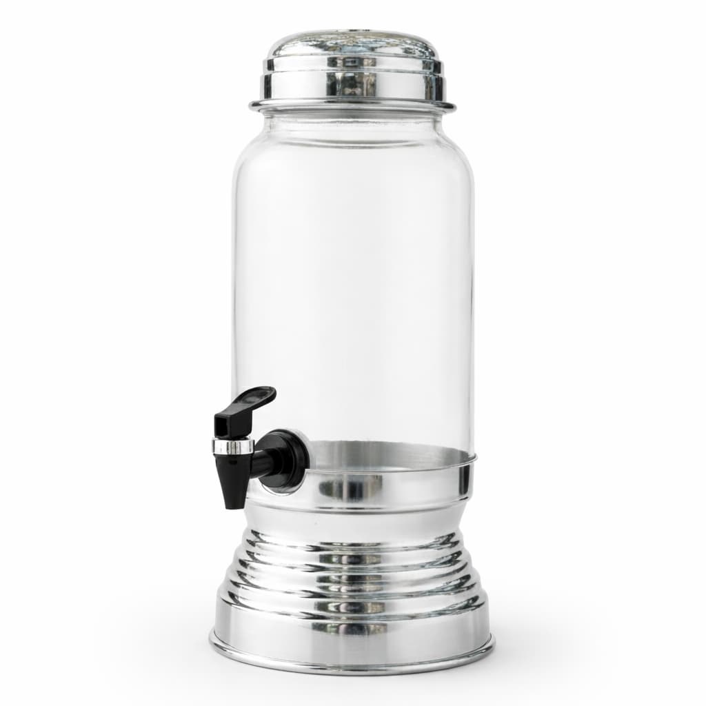 Suqueira De Vidro 3 Litros Base De Alumínio Com Torneira Dosador Bebidas Suco Água Dispenser Cozinha