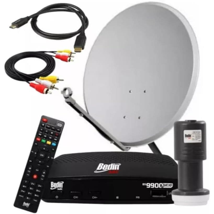 Antena Parabólica Digital com receptor kit Bedin sat 60cm S 9900 Completo