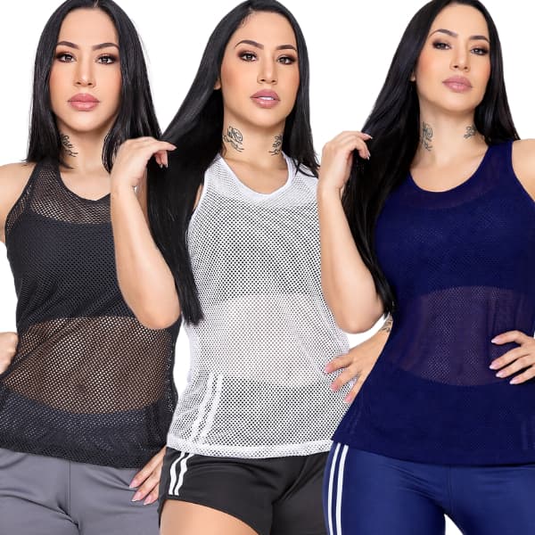Regata Feminina Tela Transparente Fitness Academia Estilosa Leve Ideal Para Sobreposição