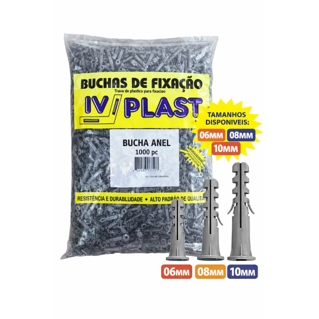 Pacote Bucha 06-05-08-10-12MM Anel Iv Plast Convencional Comum Aba Fixação Parede Bloco Maciça Tijol