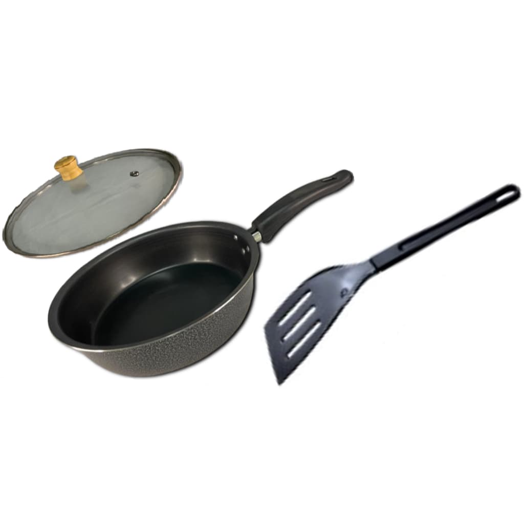Frigideira Antiaderente Teflon Tampa De Vidro N°22 Grande + Espátula Nylon