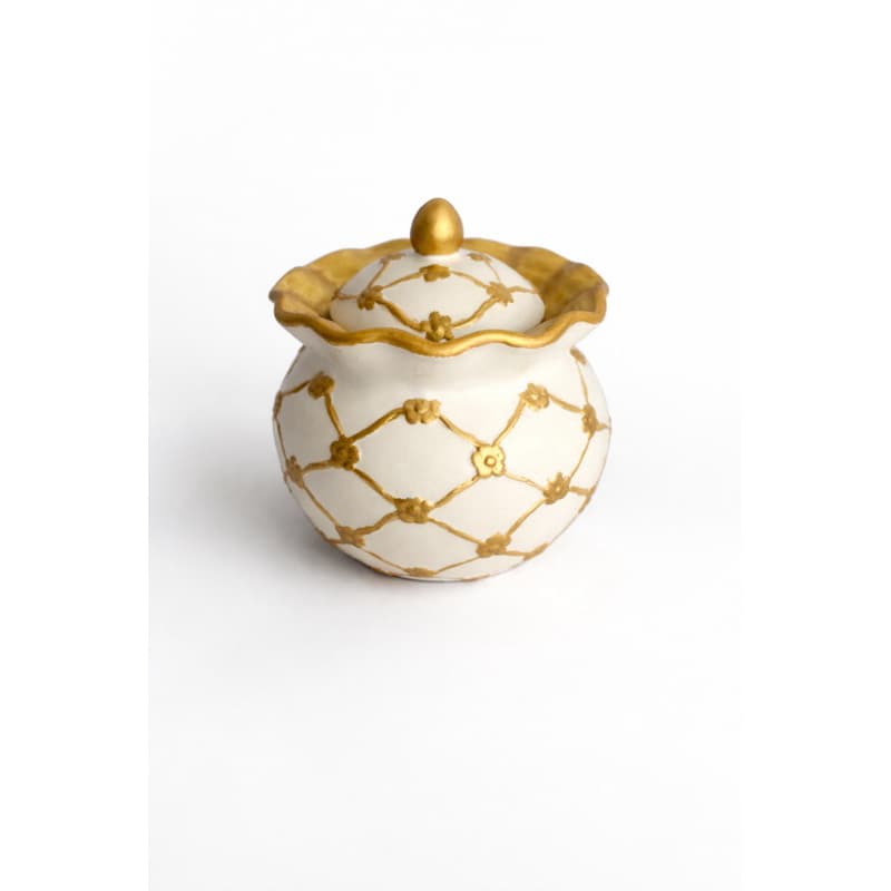 Vaso decorativo artesanal em gesso com detalhes em dourado