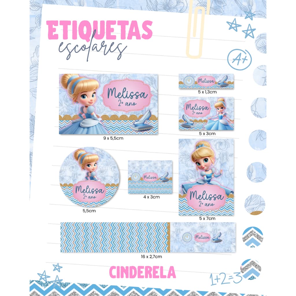 50 Etiquetas Adesivas Escolares Com Tabuada| Personalizadas |  Feminino | No Tema As Princesas| Resistente a Águaesistet
