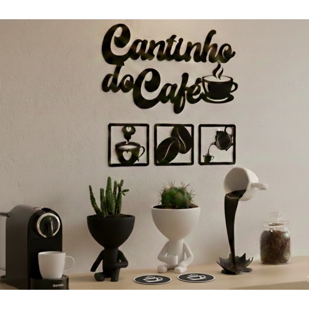 kit decoração cantinho do café placa quadro xicara vasos porta copos