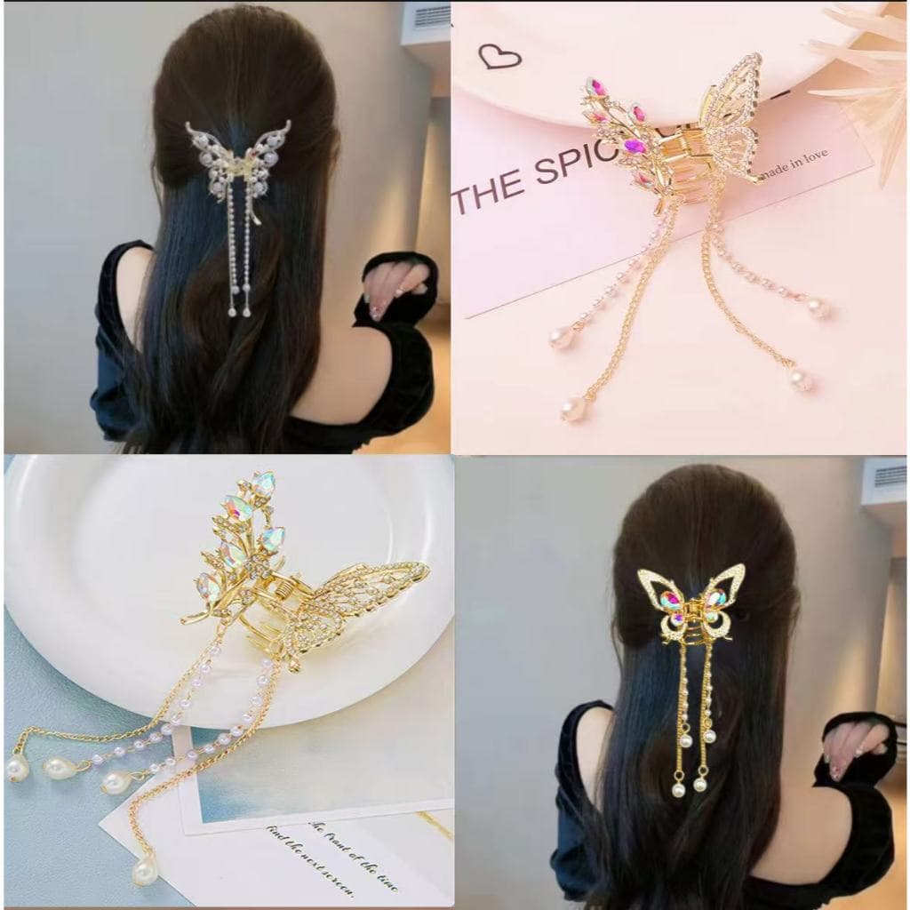 SUSU-MODA Presilha De Cabelo Feminina Dourada Com Borla De Borboleta