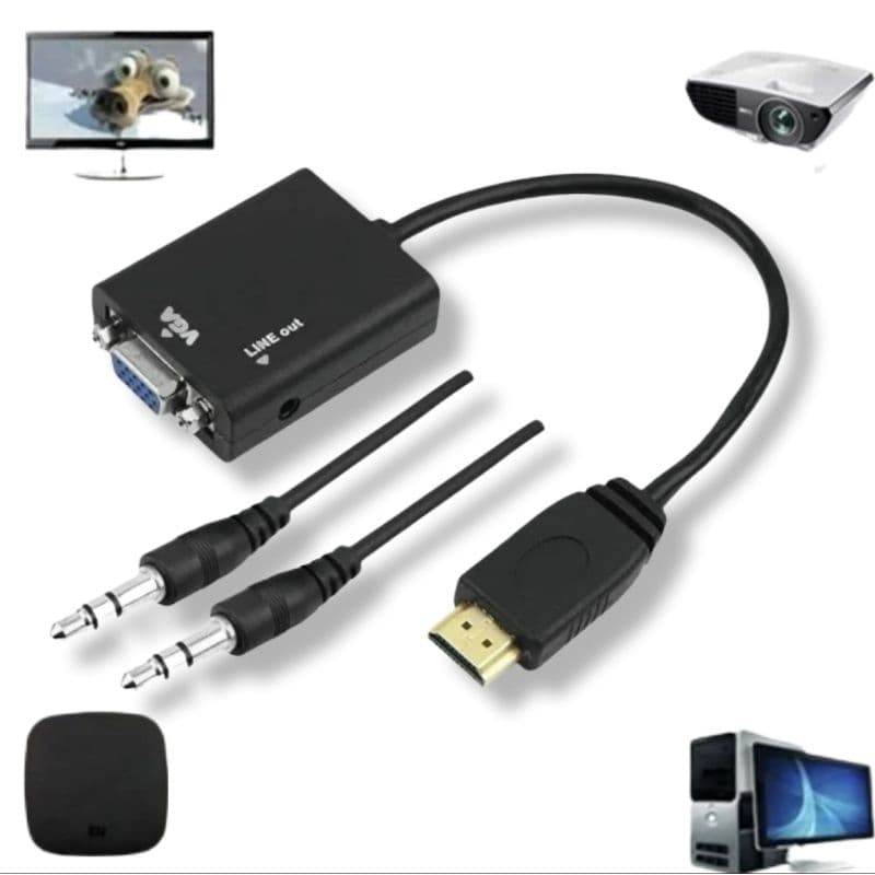 Cabo Conversor Adaptador Hdmi Para Vga Com Áudio P2 3.5mm