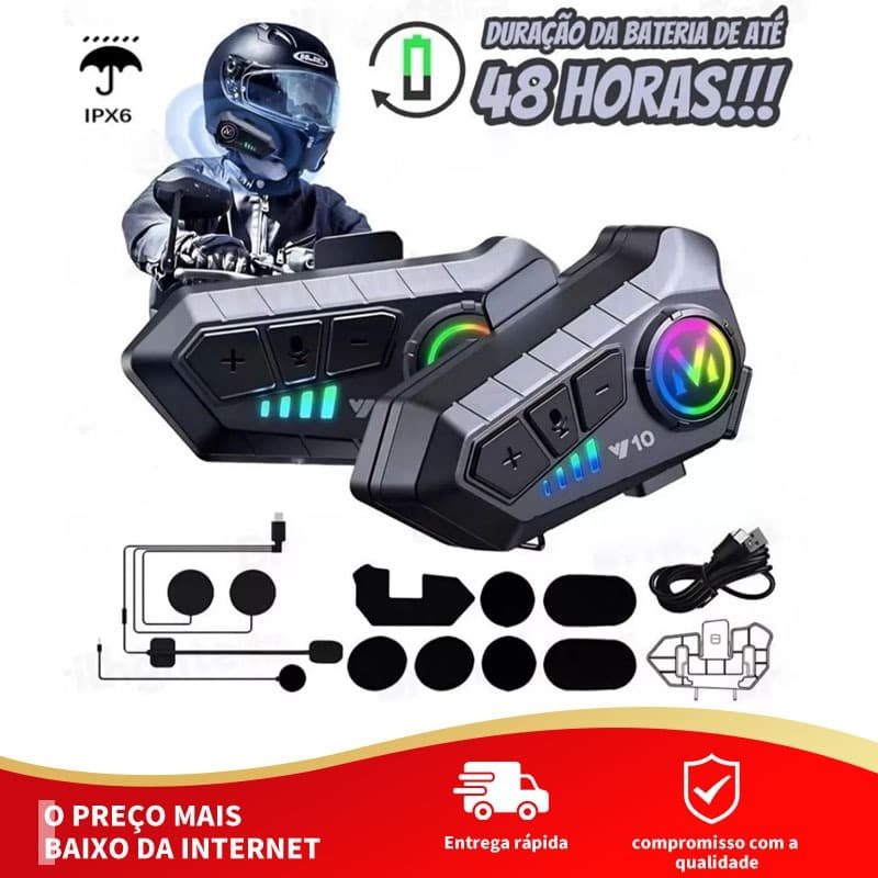 Y10 Motocicleta Sem Fio Bluetooth 5.3 Fone de Ouvido Capacete Kit de Chamadas Mãos Livres À Prova D'Água Intercom-BT