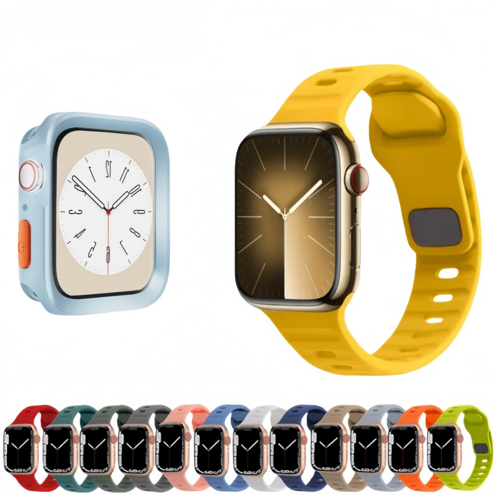 Silicone Bumper Capinha Case+Silicone Pulseira Para Apple Watch 40mm 44mm 45mm 41mm 49mm Ultra iWatch Capa+Pulseira Kit