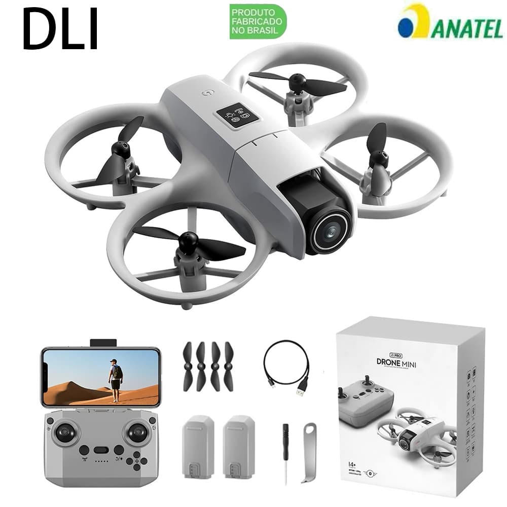 DLI Mini Drone Neo 4K Dual Camera com Wifi 2 Baterias Cinza
