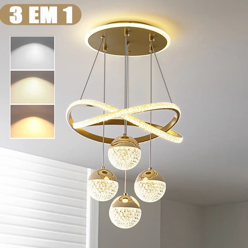 Lâmpada Suspensa Quatro Bolas 110V-220V Dourado/Preto 3 cores em 1 Estilo Simples Cozinha Luz Quarto Moderno Simples O16