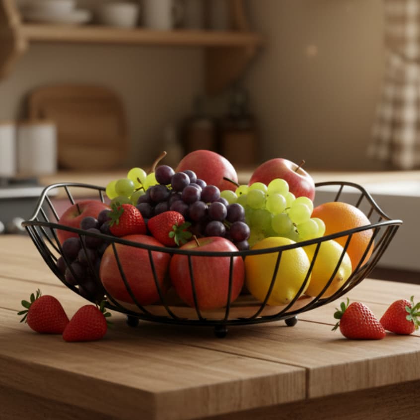 Fruteira Decorativa Metal/Madeira Fruteira de Mesa Estilo Premium