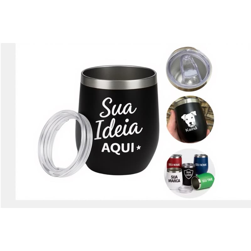 Copo Cuia 360ml Aço Inox com Tampa Térmico,logo,frase,festa,formatura eventos,personalizados a laser