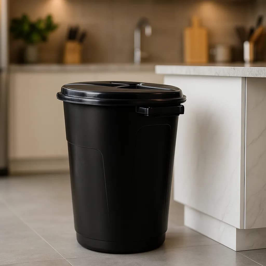 Lixeira Plástica reforçada Com Tampa 35 Litros Cesto de lixo Capacidade Grande Preto