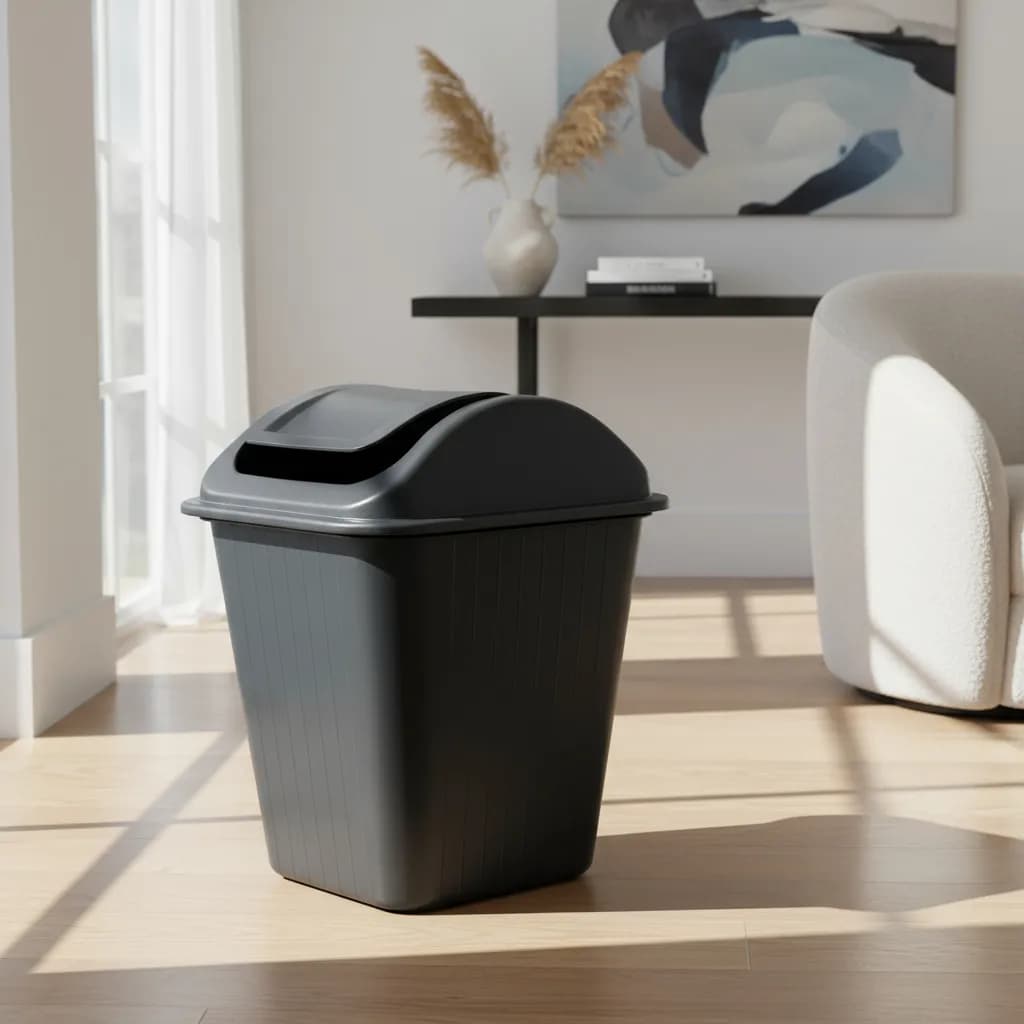 Cesto de lixo Organizador Retangular Lixeira Tampa VaieVem Articulada Capacidade 20 Litros Preto
