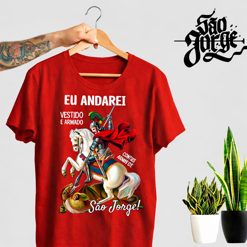 Camisetas São Jorge vermelha santo guerreiro – Fé que te acompanha!