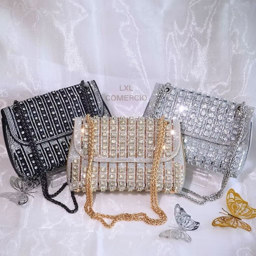 Bolsa Clutch com Strass de Luxo e Alça de Corrente - Design Brilhante e Sofisticado 188-20
