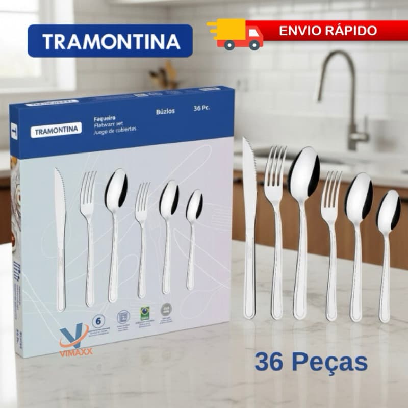 Faqueiro Tramontina Búzios 36 Peças Aço Inox Original Jogo de Talheres