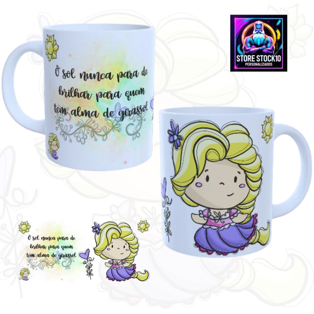Caneca De Porcelana Princesa Motivada Frase O Sol Nunca Para De Brilhar Para Quem Tem de Girassol