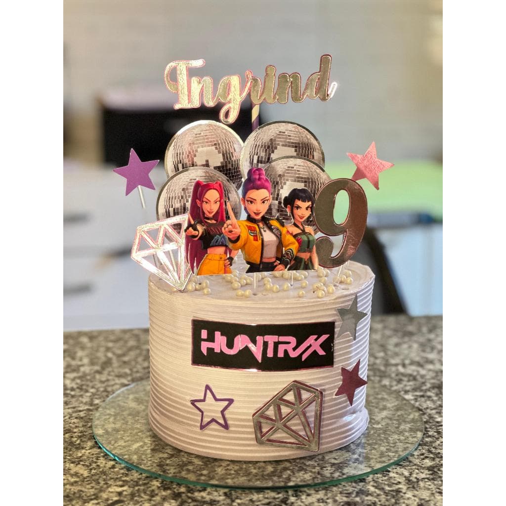 Topo de Bolo Personalizado com Nome e Idade | Estilo Pop Girl com Brilho | Festa Moderna Feminina