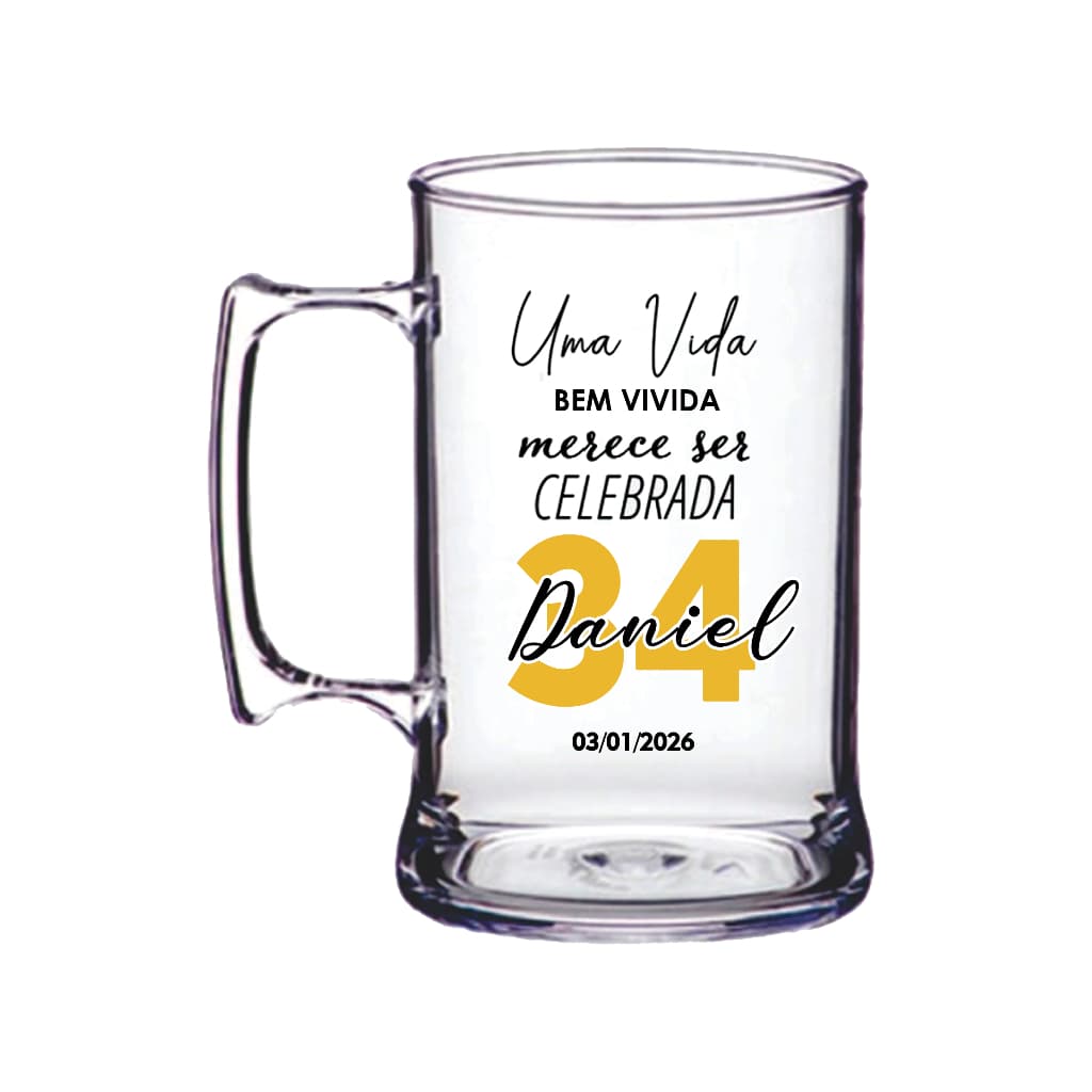 Caneca Acrílico  Personalizada Tema Aniversário Adulto 300ml ou 430ml Transparente ou Branco