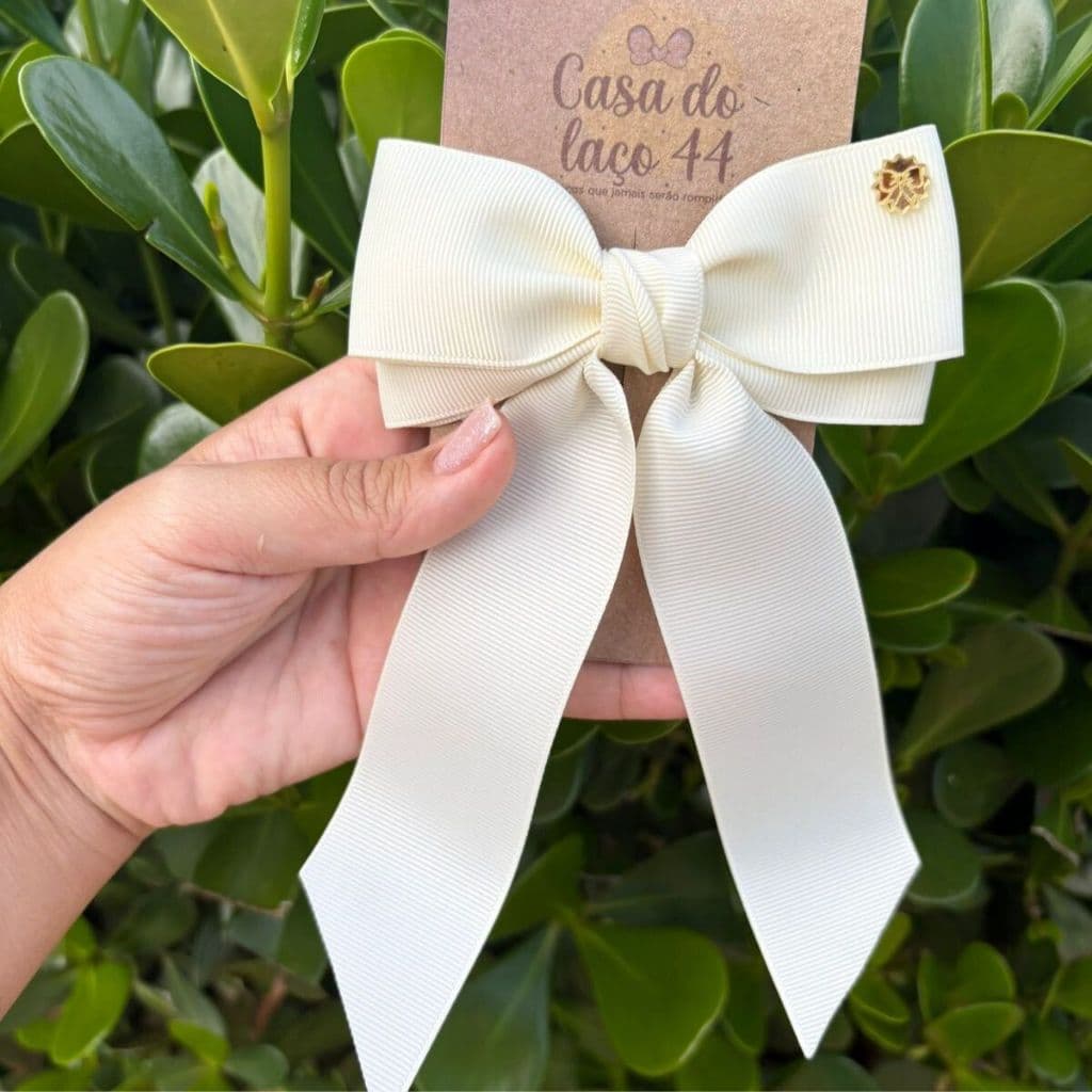 Laços de Cabelo Infantil Luxo Off white Laço daminha