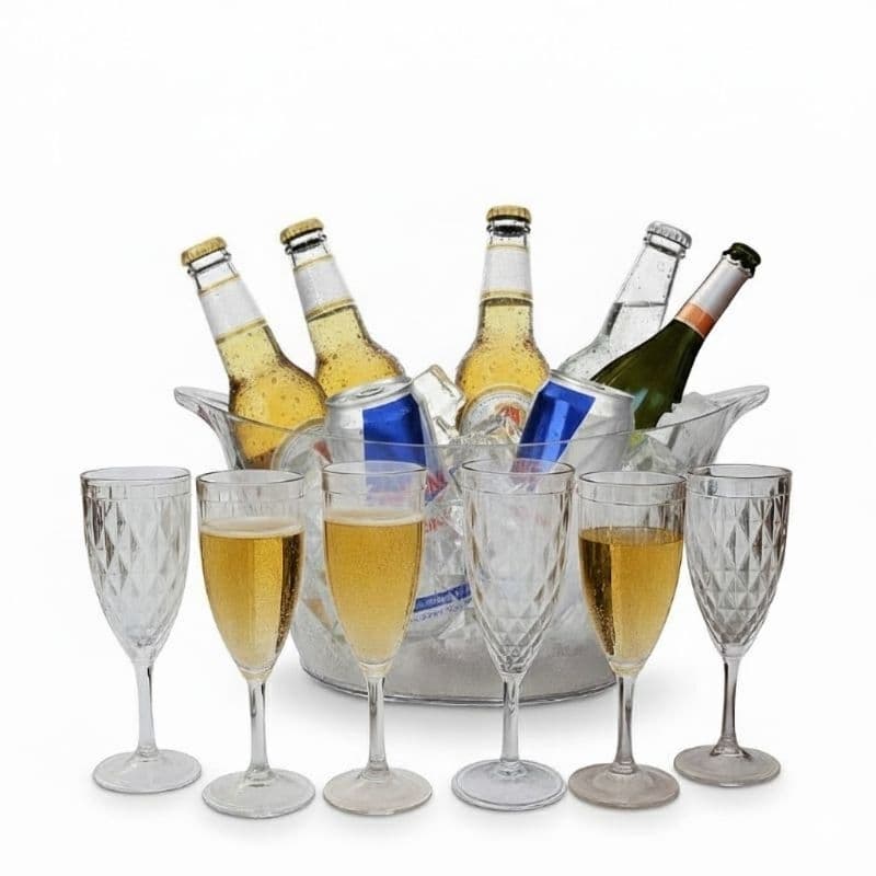 Champanheira com 6 Taças Acrílicas – Elegância e Praticidade para Suas Festas