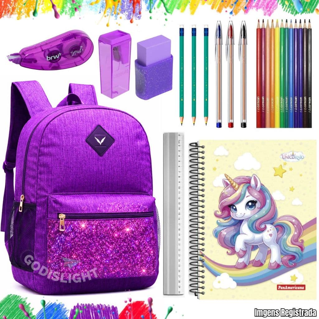 Kit Escolar Material Com Mochila Caderno Lápis Borracha Corretivo Completo PREMIUM Modelo2026