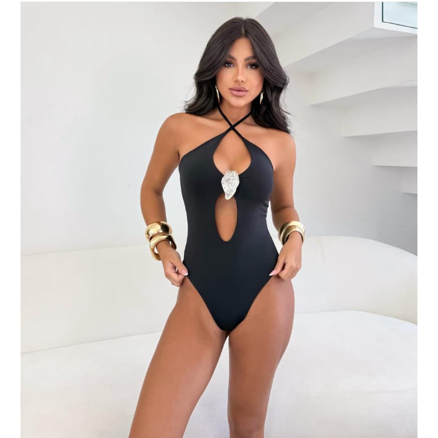 Body Feminino Sensual Decote Frontal Elegante Vazado Corpo Tamanho Único