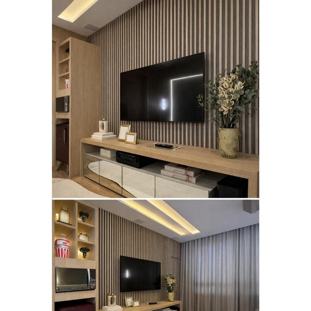KIT 50 Até 100 Placas Ripado Decorativo Adesiva Madeira MDF 45x10 Painel Premium Sala Penteadeira