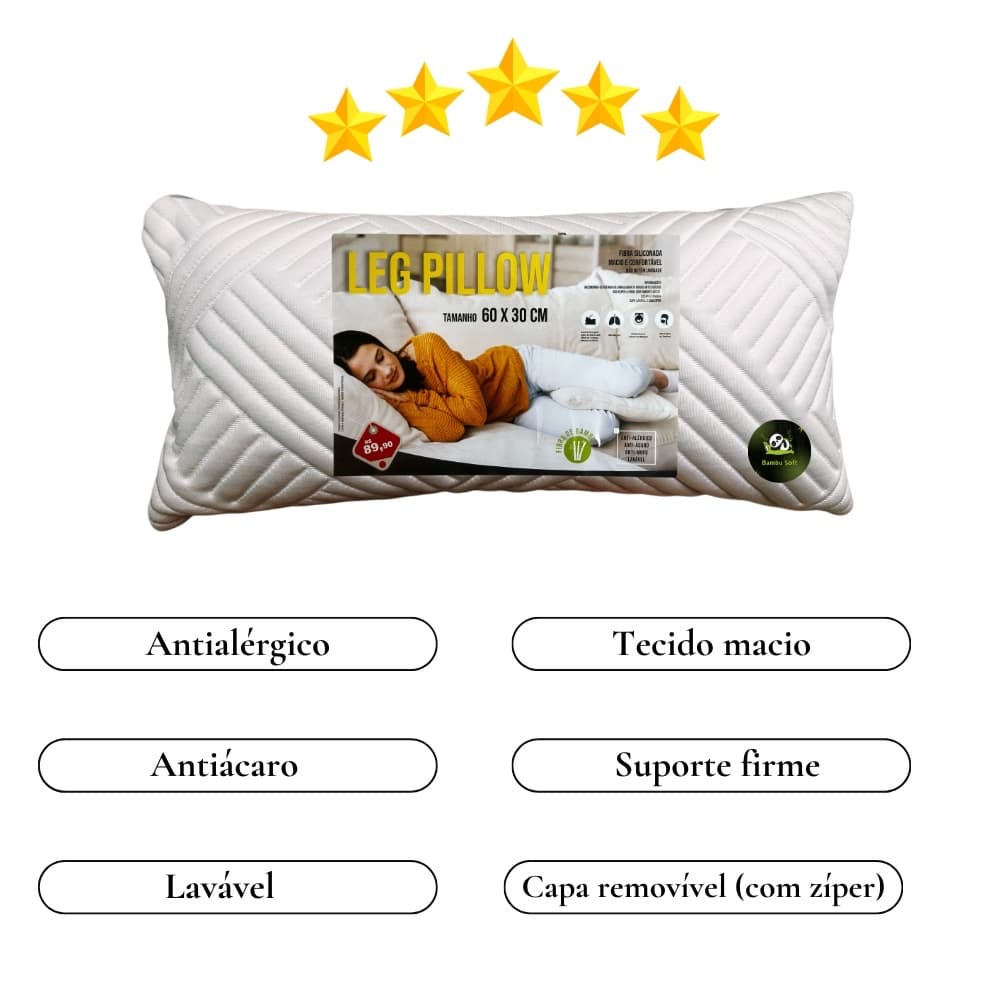 Travesseiro Almofada P/ Perna 60x30 Baguete Descanso Suporte + Capa Fronha c/ Ziper Lavavel